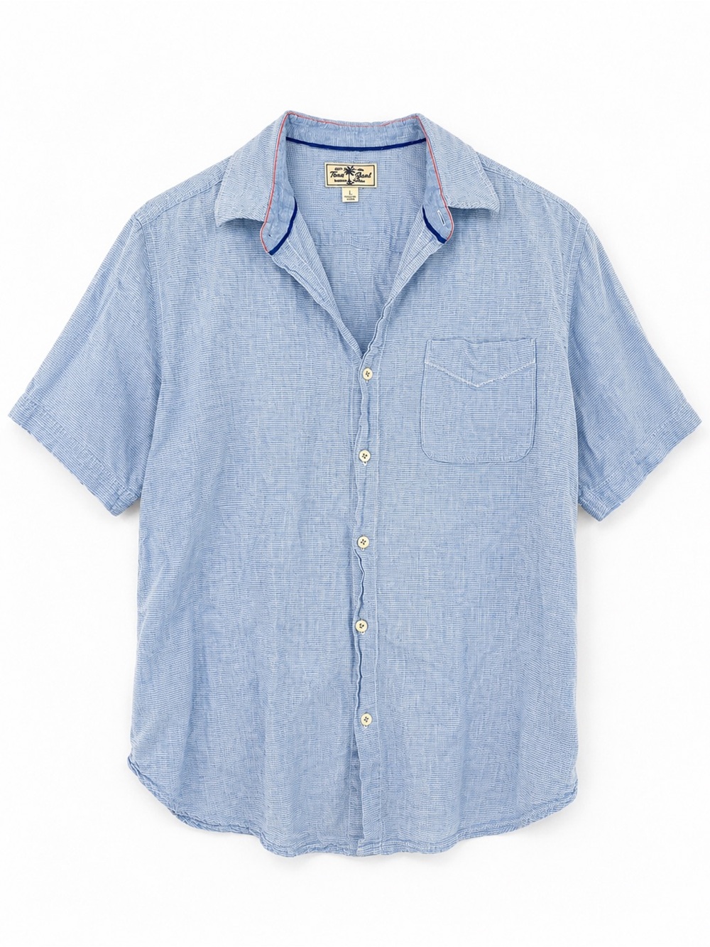 True Grit Light Blue Short Sleeve Linen Button-Down Shirt - Men’s Large